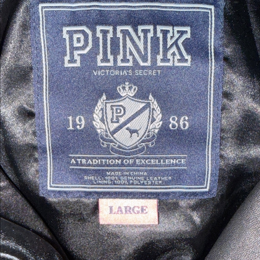 PINK Victoria's Secret Black Vintage Moto Studded Leather Jacket